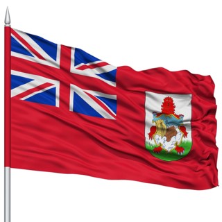 Bermuda Flag on Flagpole, Flying in the Wind, Isolated on White Background