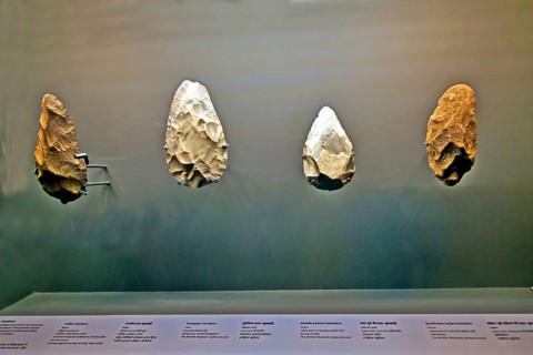 Stone age antique stone tools, CSMVS Museum, Mumbai, Maharashtra, India, Asia