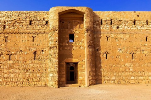 Entrance to desert castle Qasr Kharana, Al Kharaneh near Amman, Jordan. Built in 8th century, used