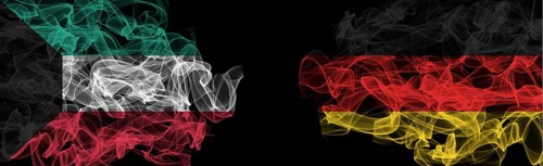 Flags of Kuwait and Germany on Black background, Kuwait vs Germany Smoke Flags