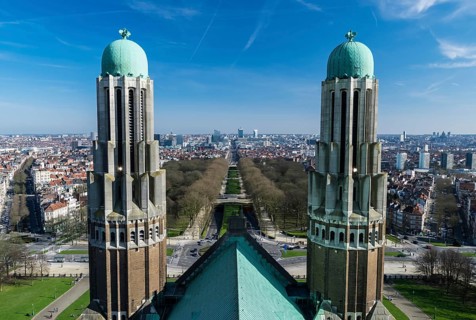 Cityscape view with blue sky over the city of Brussels from the Basilica of the Sacred Heart