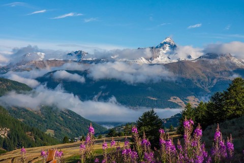 3320 metre high mountain Pic de Rochebrune in the Queyras massif, seen from the mountain village of