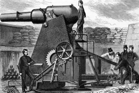 The Moncrieff Seven Ton Gun Carriage on engraving from 1800s