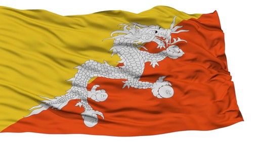 Isolated Bhutan Flag, Waving on White Background, High Resolution