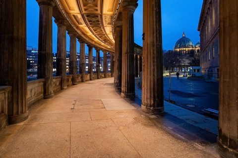 Germany, Berlin, 19.12.2024, Museum Island, newly renovated part of the colonnades, National
