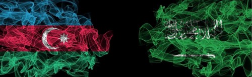 Flags of Azerbaijan and Saudi Arabia on Black background, Azerbaijan vs Saudi Arabia Smoke Flags