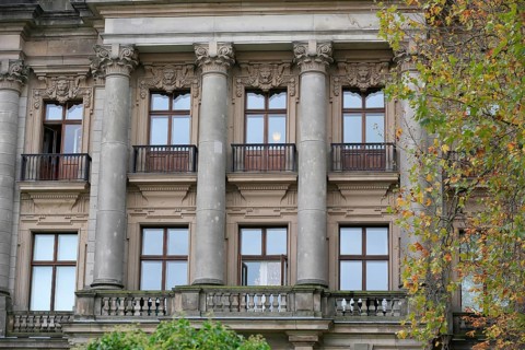 Empty balcony at the German Parliamentary Society building behind the Reichstag during the