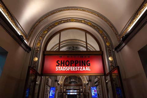 Antwerp, Flanders, Belgium, 12 28 2020 Entrance hall of the luxury indoor shopping mall, Europe