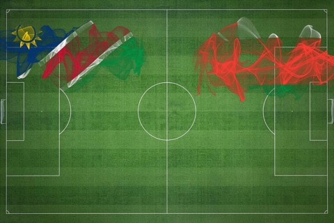 Namibia vs Oman Soccer Match, national colors, national flags, soccer field, football game,