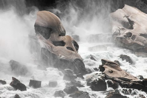Snow and ice formations at the bottom of the American Bridal Veil falls visible from Niagara Falls,