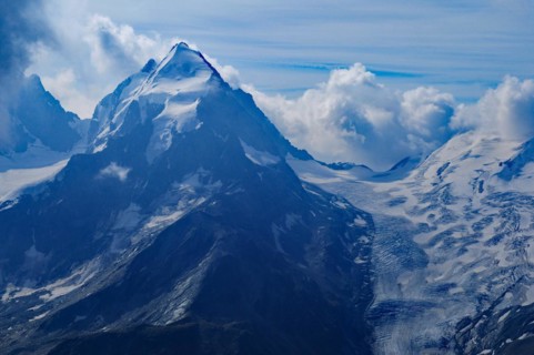 Swiss alps: The Piz Palü glacier at Bernina group mountains near Pontresina in the upper Engadin