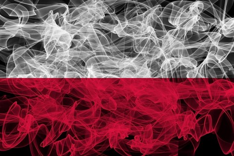 Poland Smoke Flag on Black Background, Poland flag