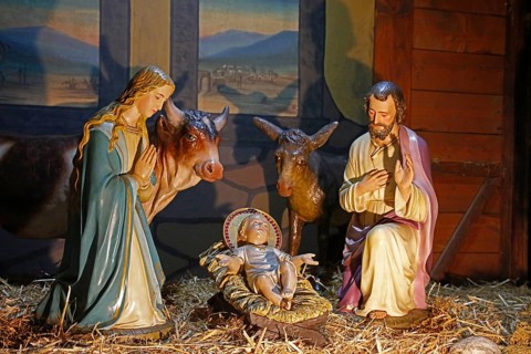 Christmas cot, Parish Church of St Peter and Paul, Dieburg, Hesse, Germany, Europe