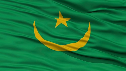 Closeup Mauritania Flag, Waving in the Wind, High Resolution