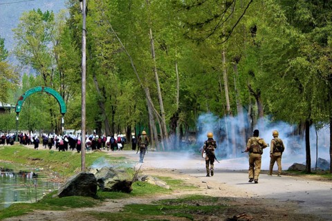 Kashmiri students protesting in Sopore area, Kashmir, India, Asia