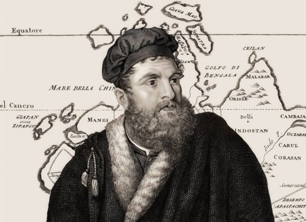Marco Polo, c.?1254 –1324, an Italian merchant, explorer and writer, map of his travels, digital