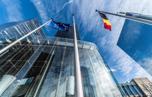 Brussels, Belgium, 03 10 2019: the contemporary North Galaxy tower with the Federal government