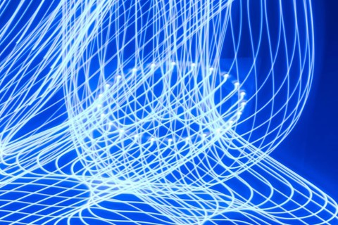 Abstract light strips with blue light - motion blur due to long exposure