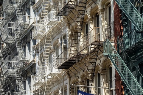 New York. Manhattan. Fire escape ladders