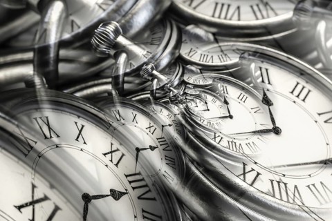 Droste effect background with infinite clock spiral. Abstract design for concepts related to time