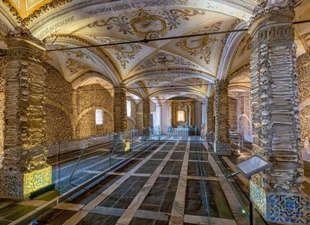 Evora, Portugal - 24 March, 2022: interior view of the Chapel of the Bones in San Francisco Church