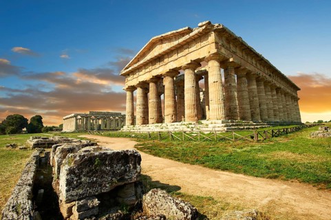 The ancient Doric Greek Temple of Hera of Paestum built in about 460-450 BC. Paestum archaeological