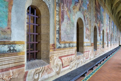 Naples Campania Italy. Santa Chiara Basilica Church. The cloister of the Clarisses