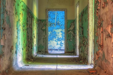 Colourful Hallway, Middle School #3, Lost Place, Prypyat, Chernobyl Exclusion Zone, Ukraine,