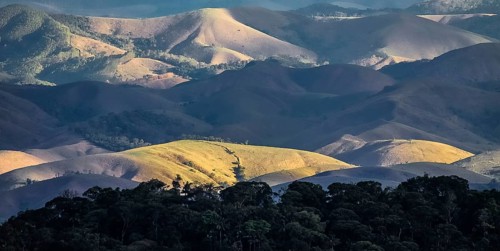View of cleared Mata Atlantica mountains, Serra da Bocaina, Brazil, South America