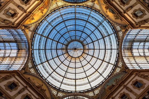 MILAN, ITALY - CIRCA AUGUST 2020: Architecture in Milan fashion Gallery, Italy. Dome roof