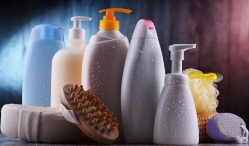 Plastic contaiers of shampoos and shower gels
