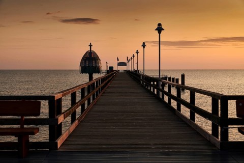 Sunrise on island Usedom near pier of Zinneowitz