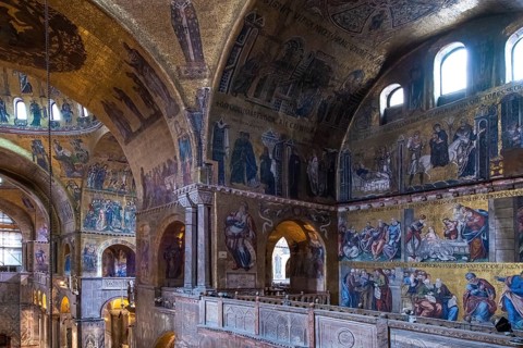 Interior view of St. Mark's Basilica, mosaics, frescoes, Venice, Veneto, Adriatic Sea, Northern