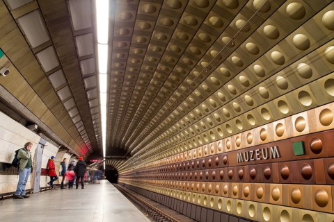 Prague, Czech Republic, March 20, 2017: Interior view of Muzeum metro station, Europe