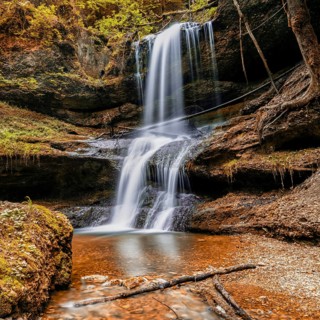A view of the idyllic Hasenreuter Waterfalls in the Allgaeu in souterhn Bavaria in autumn