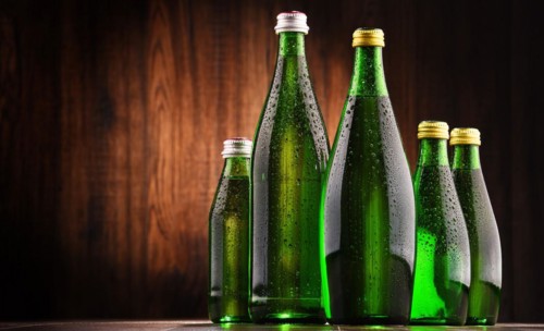 Composition with glass bottles of mineral water