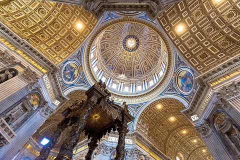 ROME, VATICAN STATE - August 24, 2018: interior of Saint Peter Basilica with cupola detail