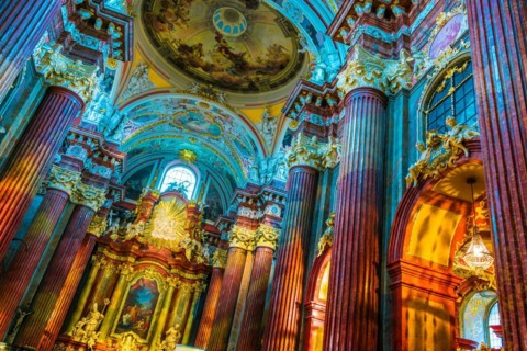 POZNAN, POL - NOV 27, 2018: Interior of Fara, St. Mary's Basilica in Poznan, Poland, Europe