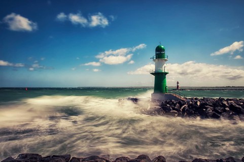 Warnemünde harbour entrance in the surf