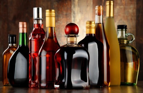 Bottles of assorted alcoholic beverages