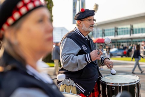 The Gordon Pipers perform before the INDYCAR teams qualify for the Indianapolis 500 in
