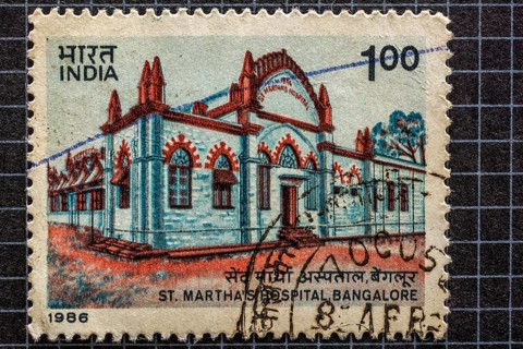 St marthas hospital, bangalore, postage stamps, india, asia