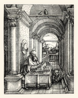 Saint Jerome in His Study by Hans Springinklee, woodcut, 16th century