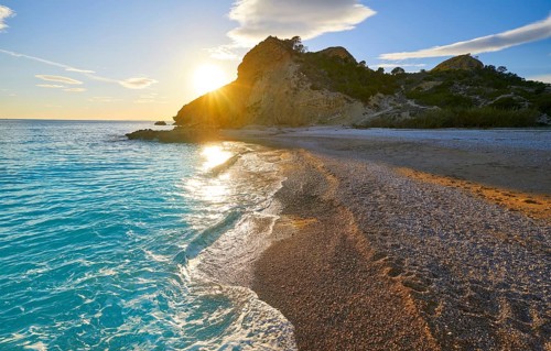 La Caleta beach playa in Villajoyosa of Alicante in Spain also Vila Joiosa at Costa Blanca