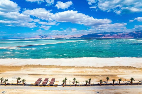 The Dead Sea is an endorheic salt lake. Israel. Magnificent resort for treatment and relaxation.