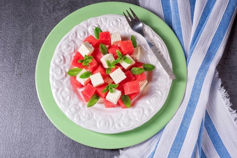 Greek Salad with watermelon, feta and fresh mint