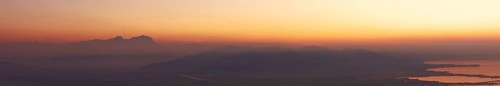 Evening atmosphere in the Rhine Valley, panoramic view from the Pfänder