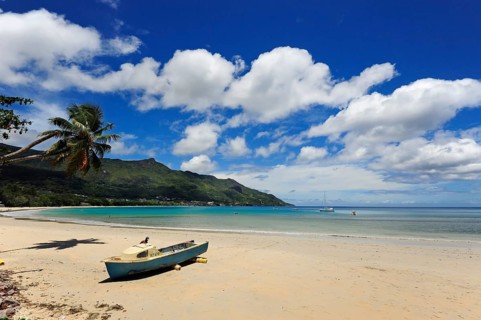 Boat on the beach, Beau Vallon, Mahe Island, the Seychelles, Indian Ocean
