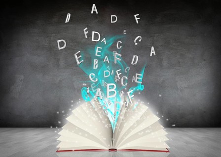 Open book with blue smoke lying in the gray room