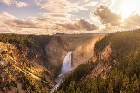 The best picture you will find of lower falls from artist point at sunset, Yellowstone NP, Wyoming